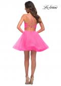 Picture of: Neon Short Fit and Flare Tulle Dress with Open Back in Neon Pink, Detail Picture 2