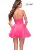 Picture of: Corset Fit and Flare Dress with V Neckline in Neon Pink in Neon Pink, Style 30942, Detail Picture 2