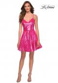 Picture of: Neon Sequin Homecoming Dress with Lace Up Back in Neon Pink, Style: 29344, Detail Picture 3