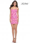 Picture of: Bright Neon Sequin Print Homecoming Dress in Neon Pink, Style: 31873, Detail Picture 3