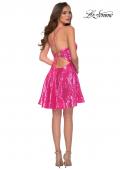 Picture of: Neon Sequin Homecoming Dress with Lace Up Back in Neon Pink, Style: 29344, Detail Picture 4