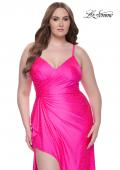 Picture of: Rhinestone Embellished Jersey Dress with Lace Illusion Back in Neon Pink, Style: 31309, Detail Picture 11