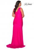 Picture of: Neon Plus Size Jersey Dress with Faux Wrap Bodice in Neon Pink, Style: 29016, Back Picture