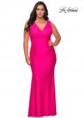 Picture of: Neon Plus Size Jersey Dress with Faux Wrap Bodice in Neon Pink, Style: 29016, Detail Picture 2