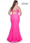 Picture of: Mermaid Lace Plus Size Prom Dress with Deep V in Neon Pink, Style: 31118, Detail Picture 3