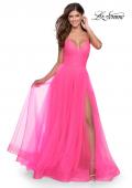 Picture of: Long Tulle A-line Prom Gown with Side Slit and Pockets in Neon Pink, Style: 28561, Main Picture