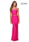 Picture of: Tube Top Two Piece Long Neon Prom Dress in Neon Pink, Style: 28972, Main Picture