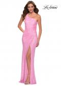 Picture of: Neon Pink One Shoulder Sequin Dress with Open Back in Neon Pink, Style 29654, Main Picture