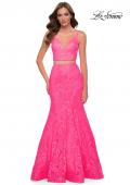 Picture of: Two Piece Gown with Mermaid Skirt and Sheer Sides in Neon Pink, Style 29967, Main Picture