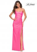 Picture of: Neon Jersey Luxe Gown with Draped Slit and Strappy Back in Neon Pink, Main Picture