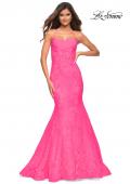 Picture of: Neon Pink Mermaid Lace Gown with Sheer Bodice and Open Back in Neon Pink, Main Picture
