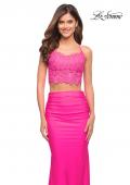 Picture of: Neon Pink Lace and Jersey Two Piece Illusion Top Dress in Neon Pink, Style: 30614, Main Picture