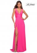 Picture of: Empire Waist Gown with Deep V Neckline in Neon in Neon Pink, Style: 30669, Main Picture