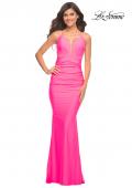 Picture of: Neon Pink Prom Dress with Cut Outs and Tie Back in Pink, Style: 30672, Main Picture