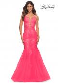 Picture of: Tulle and Lace Mermaid Gown in Neon Pink in Neon Pink, Main Picture
