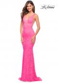 Picture of: Chic Stretch Neon Pink Lace Gown with Deep V Neckline in Neon Pink, Style: 30677, Main Picture