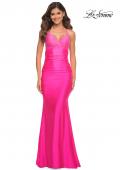 Picture of: Fitted Jersey Gown with Rhinestone Top in Neon Pink in Neon Pink, Main Picture