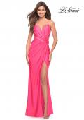 Picture of: Neon Pink Ruched Long Gown with Criss-Cross Style Bodice, Style: 30689, Main Picture
