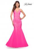 Picture of: Mermaid Tulle and Lace Jeweled Prom Dress in Neon Pink in Neon Pink, Style: 30692, Main Picture