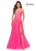 Picture of: Gorgeous Lace and Tulle Ball Gown with High Slit in Neon Pink in Neon Pink, Style: 30693, Main Picture