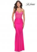 Picture of: Stunning Strapless Jeweled Lace and Jersey Dress in Neon Pink, Style: 30696, Main Picture