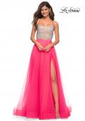 Picture of: Neon Tulle Ballgown with Jeweled Top and Pockets in Neon Pink, Main Picture