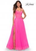 Picture of: Neon Pink Tulle and Lace Ballgown with Illusion Bodice in Neon Pink, Main Picture