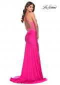 Picture of: Dramatic Rhinestone Dress with Sheer Details and Train in Bright Colors in Neon Pink, Style: 31403, Main Picture