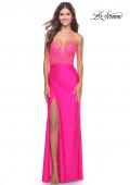 Picture of: Long Dress with Jersey Skirt and Lace Illusion Bodice in Neon in Neon Pink, Style: 31411, Main Picture