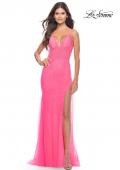 Picture of: Rhinestone Fully Embellished Prom Dress with Sheer Bodice in Neon in Neon Pink, Style: 31419, Main Picture