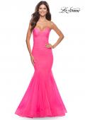Picture of: Rhinestone Fully Embellished Prom Dress with Sheer Bodice in Neon in Neon Pink, Style: 31421, Main Picture
