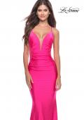 Picture of: Rhinestone Prom Dress with Lace Applique Side Panels in Neon in Neon Pink, Style: 31436, Main Picture