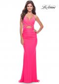 Picture of: Cut Out Long Soft Jersey Dress with Criss Cross Bodice in Neon in Neon Pink, Style: 31442, Main Picture