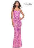 Picture of: Print Sequin Gown with Square Neckline in Neon Pink, Style: 31521, Main Picture
