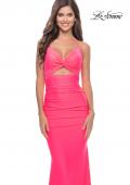 Picture of: Long Prom Dress with Front Cut Out and Twist Detail in Neon Pink, Style: 31539, Main Picture