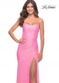 Picture of: Lace Up Back Sequin Gown with Flare Skirt in Bright Colors in Neon Pink, Style: 31509, Detail Picture 8