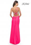 Picture of: One Shoulder Dress with Side Cut Out and Rhinestone Bodice in Neon Pink, Style: 31600, Detail Picture 8