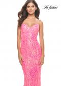 Picture of: Gorgeous Print Sequin Dress with Lace Up Back in Neon Pink, Style: 31390, Detail Picture 9