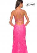 Picture of: Lace Fitted Dress with Deep V Neckline and Lace Applique in Neon Pink, Style: 32205, Detail Picture 9