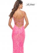 Picture of: Gorgeous Print Sequin Dress with Lace Up Back in Neon Pink, Style: 31390, Detail Picture 10
