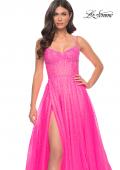 Picture of: Rhinestone A-Line Tulle Prom Dress with Illusion Bodice in Pink, Style: 32146, Detail Picture 14