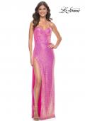 Picture of: Bustier Sequin Neon Prom Dress with Lace Up Back in Neon Pink, Style: 31965, Detail Picture 15