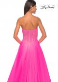 Picture of: Neon A-Line Tulle Prom Dress with Rhinestone Fishnet Bodice in Neon Pink, Style: 32445, Detail Picture 16