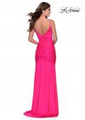 Picture of: Neon Ruched Prom Gown with Center Slit in Neon Pink, Style: 28891, Back Picture