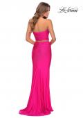 Picture of: Tube Top Two Piece Long Neon Prom Dress in Neon Pink, Style: 28972, Back Picture