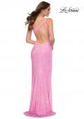 Picture of: Neon Pink One Shoulder Sequin Dress with Open Back in Neon Pink, Style 29654, Back Picture