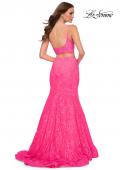 Picture of: Two Piece Gown with Mermaid Skirt and Sheer Sides in Neon Pink, Style 29967, Back Picture