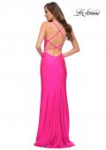 Picture of: Neon Prom Gown with Rhinestone Fabric and Deep V in Neon Pink, Style 29969, Back Picture