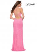 Picture of: Neon Sequin Prom Dress with Square Neckline in Neon Pink, Style 29986, Back Picture