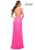 Picture of: Stretch Lace Prom Dress in Neon Pink in Neon Pink, Style 29987, Back Picture